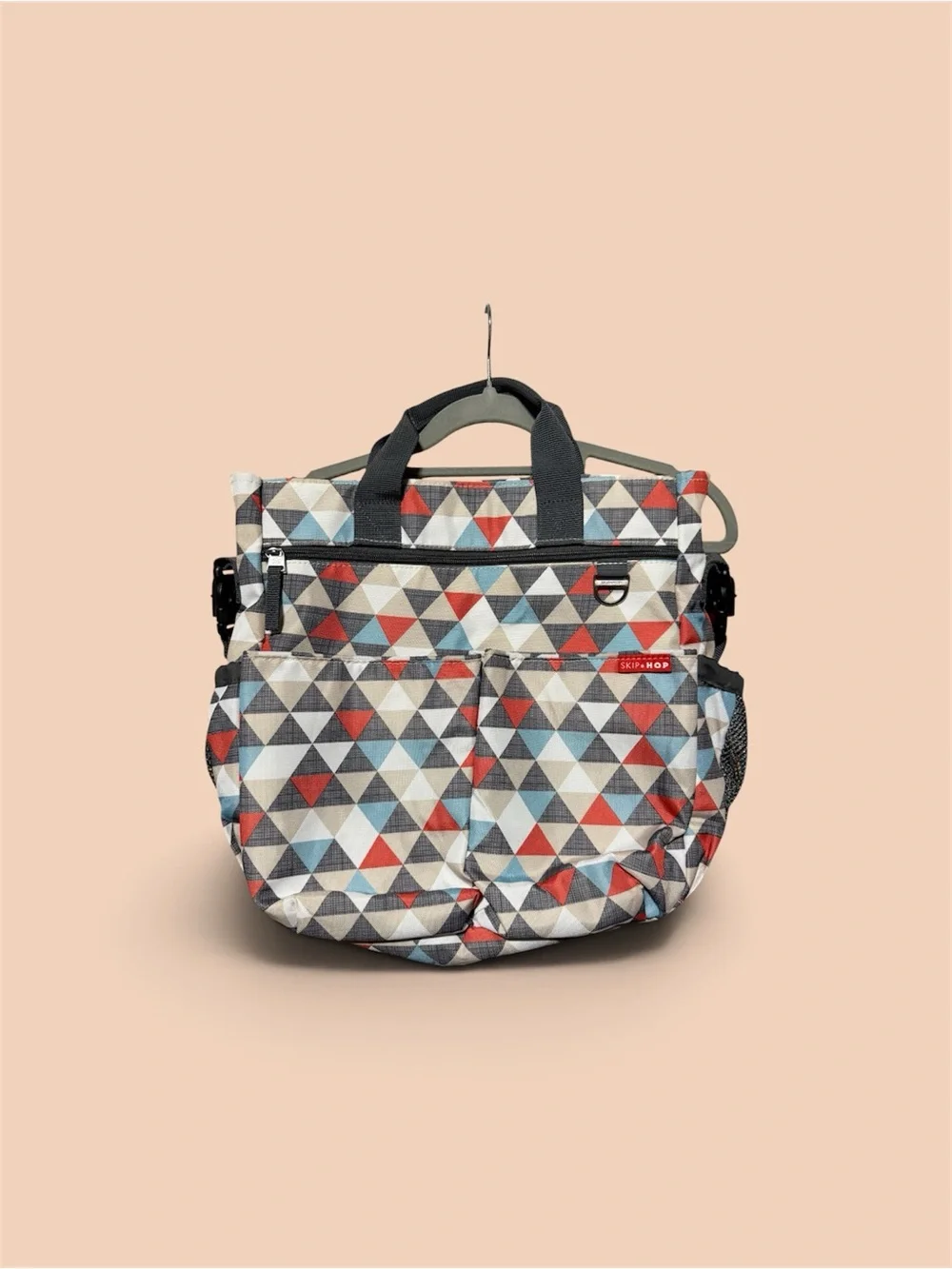 Skip Hop Triangle Print Diaper Bag in Red, Blue & Gray